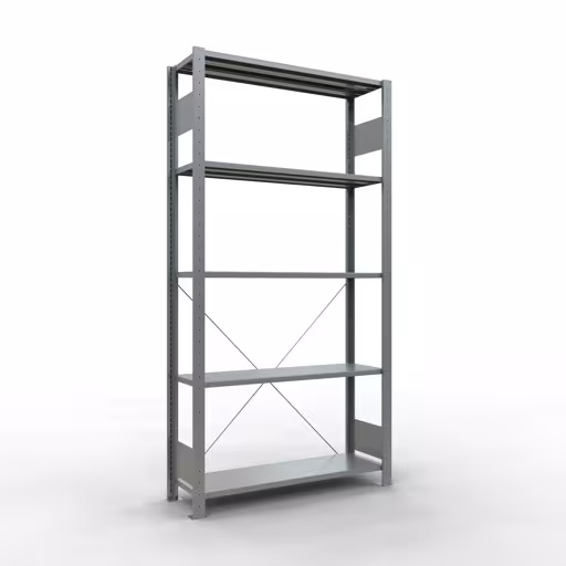 Grundregal, Fachbodenregal Stecksystem MULTIplus150, 2000 x 1000 x 300 mm (HxBxT), 5 Fachböden, Kreuzstrebe, verzinkt aus der Kategorie Grundregal mit der Artikelnummer 12730