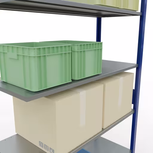 Produktbild Nr.12 des Artikels Anbauregal, Fachbodenregal Stecksystem MULTIplus150, 3000 x 1300 x 500 mm (HxBxT), 7 Fachböden, Längenriegel, RAL 5010 enzianblau/verzinkt aus der Produktreihe Stecksystem von der Marke Schulte Lagertechnik