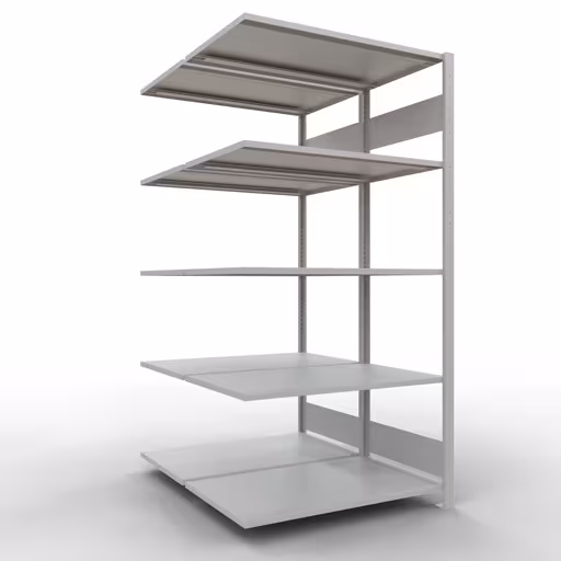 Anbauregal, Doppelregal, Fachbodenregal Stecksystem MULTIplus150, 2000 x 1000 x (2x600) mm (HxBxT), 2x5 Fachböden, Längenriegel, RAL 7035 lichtgrau aus der Kategorie Doppelregale mit der Artikelnummer 33165