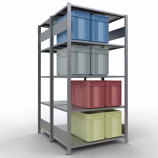 Abbildung Nr 8 des Artikels Grundregal, Doppelregal, Fachbodenregal Stecksystem MULTIplus150, 2000 x 1000 x (2x600) mm (HxBxT), 2x5 Fachböden, Längenriegel, verzinkt aus der Produktgruppe Fachbodenregale von der Marke Schulte Lagertechnik