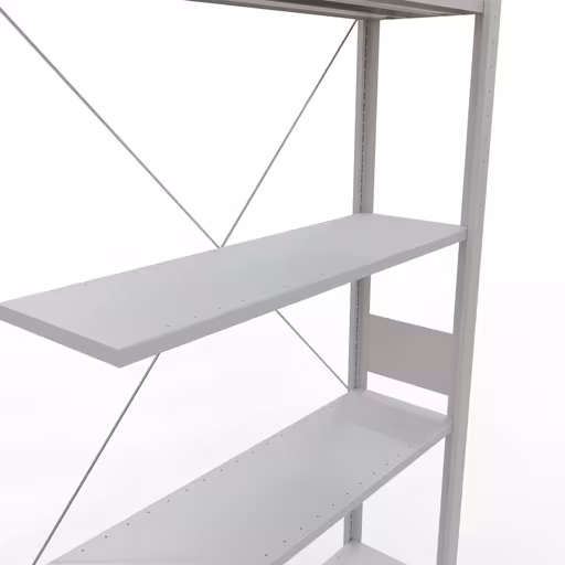 Abbildung Nr 9 des Artikels Anbauregal, Fachbodenregal Stecksystem MULTIplus85, 3000 x 1000 x 300 mm (HxBxT), 7 Fachböden, Kreuzstrebe, RAL 7035 lichtgrau aus der Produktgruppe Stecksystem von der Marke Schulte Lagertechnik
