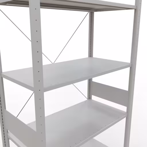 Grundregal, Fachbodenregal Stecksystem MULTIplus85, 3000 x 1000 x 500 mm (HxBxT), 7 Fachböden, Kreuzstrebe, RAL 7035 lichtgrau von Schulte Lagertechnik aus der Kategorie Stecksystem
