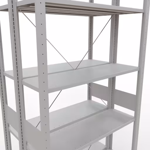 Grundregal, Doppelregal, Fachbodenregal Stecksystem MULTIplus150, 3000 x 1000 x (2x600) mm (HxBxT), 2x7 Fachböden, Kreuzstrebe, RAL 7035 lichtgrau von Schulte Lagertechnik aus der Kategorie Fachbodenregale