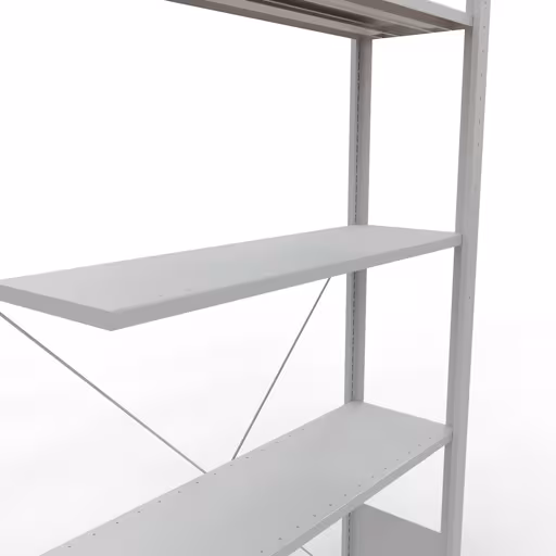 Abbildung Nr 13 des Artikels Anbauregal, Fachbodenregal Stecksystem MULTIplus150, 2000 x 1000 x 300 mm (HxBxT), 5 Fachböden, Kreuzstrebe, RAL 7035 lichtgrau aus der Produktgruppe Stecksystem von der Marke Schulte Lagertechnik