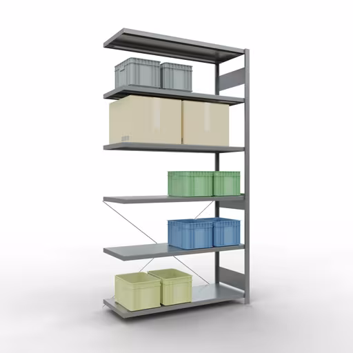 Produktbild Nr 13 des Artikels Stecksystem Anbauregal 2500x1300x500 mm, Typ 250 kg, verzinkt Abbildung Nr 13 des Artikels Stecksystem Anbauregal 2500x1300x500 mm, Typ 250 kg, verzinkt aus der Produktgruppe Stecksystem von der Marke Schulte Lagertechnik