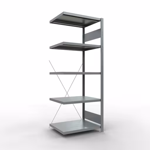 Anbauregal, Fachbodenregal Stecksystem MULTIplus250, 2000 x 750 x 600 mm (HxBxT), 5 Fachböden, Kreuzstrebe, verzinkt aus der Kategorie Anbauregal mit der Artikelnummer 12965-75