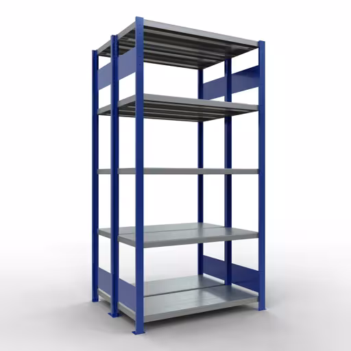 Grundregal, Doppelregal, Fachbodenregal Stecksystem MULTIplus250, 2000 x 1000 x (2x400) mm (HxBxT), 2x5 Fachböden, Längenriegel, RAL 5010 enzianblau aus der Kategorie Doppelregale mit der Artikelnummer 33240-B