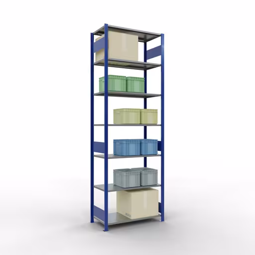 Produktbild Nr 12 des Artikels Grundregal, Fachbodenregal Stecksystem MULTIplus85, 3000 x 1000 x 500 mm (HxBxT), 7 Fachböden, Längenriegel, RAL 5010 enzianblau Abbildung Nr 12 des Artikels Grundregal, Fachbodenregal Stecksystem MULTIplus85, 3000 x 1000 x 500 mm (HxBxT), 7 Fachböden, Längenriegel, RAL 5010 enzianblau aus der Produktgruppe Stecksystem von der Marke Schulte Lagertechnik