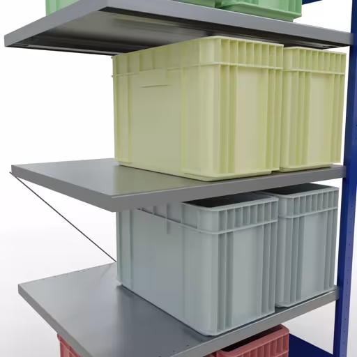 Produktbild Nr.8 des Artikels Anbauregal, Fachbodenregal Stecksystem MULTIplus250, 2000 x 1000 x 800 mm (HxBxT), 5 Fachböden, Kreuzstrebe, RAL 5010 enzianblau/verzinkt aus der Produktreihe Stecksystem von der Marke Schulte Lagertechnik