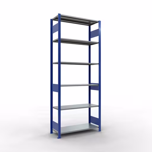 Grundregal, Fachbodenregal Stecksystem MULTIplus150, 2500 x 1000 x 400 mm (HxBxT), 6 Fachböden, Längenriegel, RAL 5010 enzianblau/verzinkt aus der Kategorie Grundregal mit der Artikelnummer 12741-LR-B