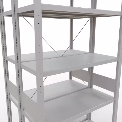 Grundregal, Doppelregal, Fachbodenregal Stecksystem MULTIplus250, 3000 x 1000 x (2x400) mm (HxBxT), 2x7 Fachböden, Kreuzstrebe, RAL 7035 lichtgrau von Schulte Lagertechnik aus der Kategorie Fachbodenregale