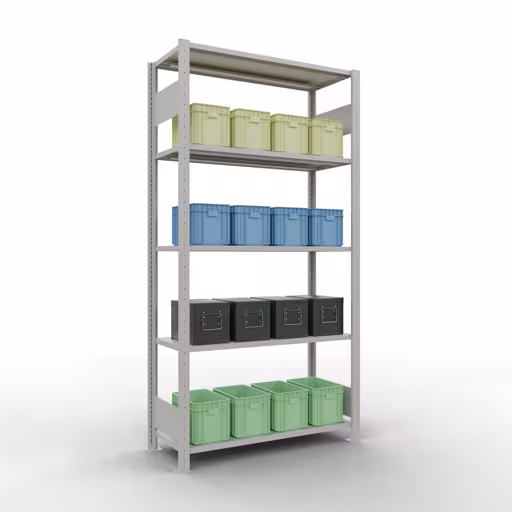 Abbildung Nr 15 des Artikels Grundregal, Fachbodenregal Stecksystem MULTIplus85, 2000 x 1000 x 400 mm (HxBxT), 5 Fachböden, Längenriegel, RAL 7035 lichtgrau aus der Produktgruppe Stecksystem von der Marke Schulte Lagertechnik