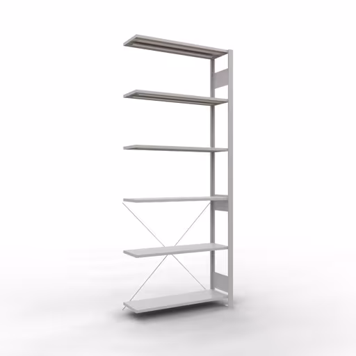 Anbauregal, Fachbodenregal Stecksystem MULTIplus150, 2500 x 1000 x 300 mm (HxBxT), 6 Fachböden, Kreuzstrebe, RAL 7035 lichtgrau aus der Kategorie Anbauregal mit der Artikelnummer 32636
