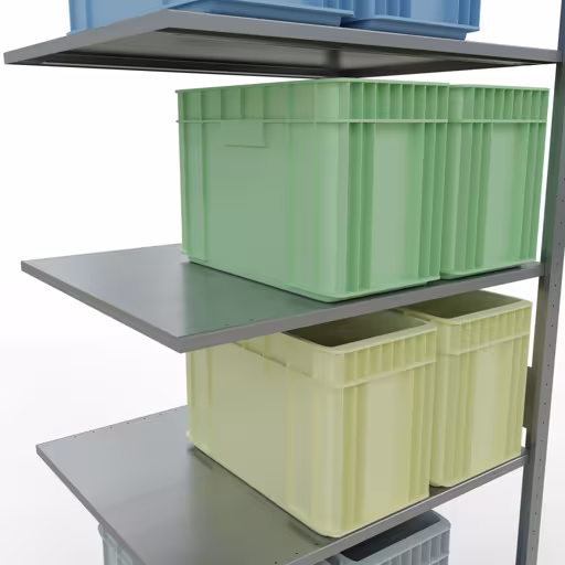 Produktbild Nr.15 des Artikels Anbauregal, Fachbodenregal Stecksystem MULTIplus150, 3000 x 1000 x 800 mm (HxBxT), 7 Fachböden, Längenriegel, verzinkt aus der Produktreihe Stecksystem von der Marke Schulte Lagertechnik