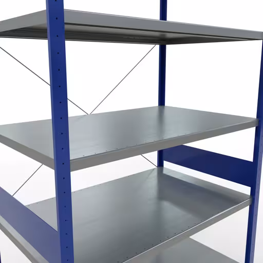 Abbildung Nr 14 des Artikels Grundregal, Fachbodenregal Stecksystem MULTIplus250, 3000 x 1300 x 800 mm (HxBxT), 7 Fachböden, Kreuzstrebe, RAL 5010 enzianblau/verzinkt aus der Produktgruppe Stecksystem von der Marke Schulte Lagertechnik
