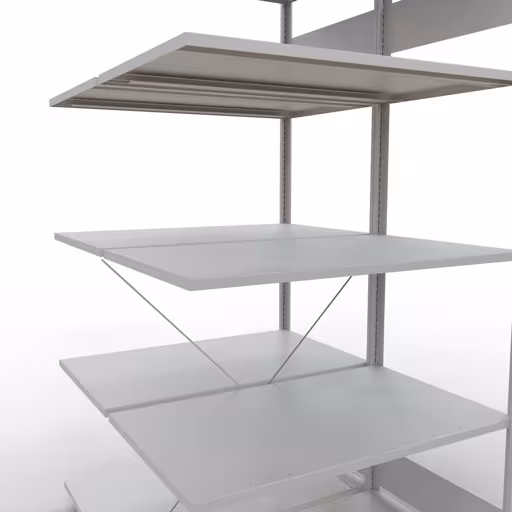 Produktbild Nr.7 des Artikels Anbauregal, Doppelregal, Fachbodenregal Stecksystem MULTIplus150, 2000 x 1000 x (2x600) mm (HxBxT), 2x5 Fachböden, Kreuzstrebe, RAL 7035 lichtgrau aus der Produktreihe Fachbodenregale von der Marke Schulte Lagertechnik