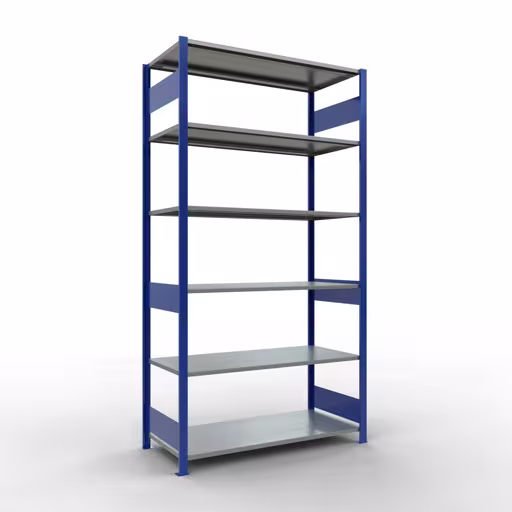 Grundregal, Fachbodenregal Stecksystem MULTIplus150, 2500 x 1300 x 600 mm (HxBxT), 6 Fachböden, Längenriegel, RAL 5010 enzianblau/verzinkt aus der Kategorie Grundregal mit der Artikelnummer 12761-130-LR-B