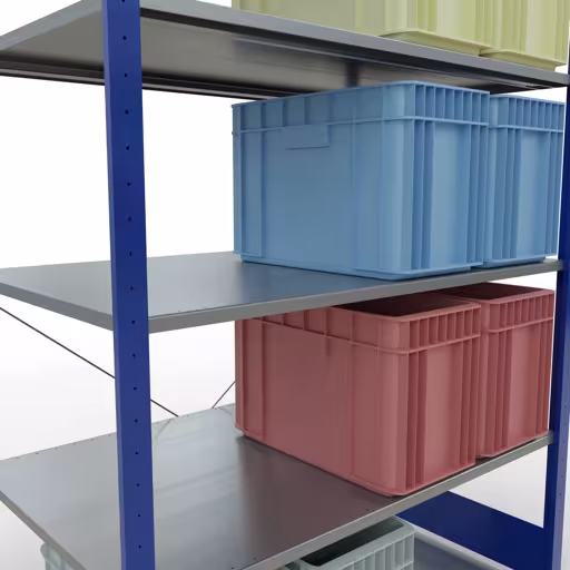 Grundregal, Fachbodenregal Stecksystem MULTIplus150, 2000 x 1300 x 800 mm (HxBxT), 5 Fachböden, Kreuzstrebe, RAL 5010 enzianblau/verzinkt von Schulte Lagertechnik aus der Kategorie Stecksystem
