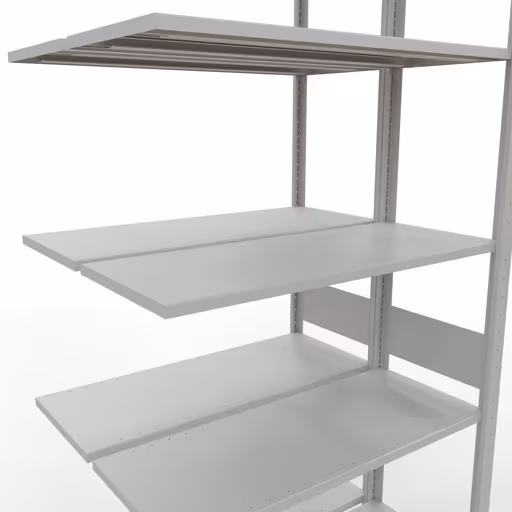 Anbauregal, Doppelregal, Fachbodenregal Stecksystem MULTIplus150, 3000 x 1000 x (2x400) mm (HxBxT), 2x7 Fachböden, Längenriegel, RAL 7035 lichtgrau von der Marke Schulte Lagertechnik aus der Produktreihe Fachbodenregale