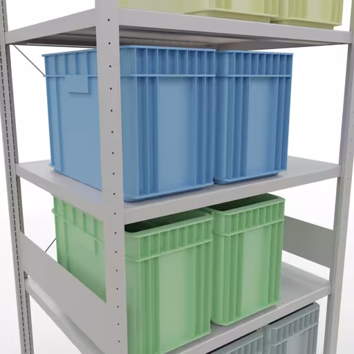 Abbildung Nr 15 des Artikels Grundregal, Fachbodenregal Stecksystem MULTIplus330, 3000 x 1000 x 800 mm (HxBxT), 7 Fachböden, Kreuzstrebe, RAL 7035 lichtgrau aus der Produktgruppe Stecksystem von der Marke Schulte Lagertechnik