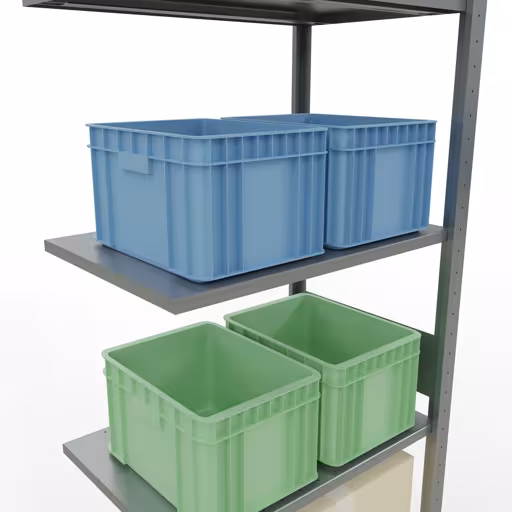 Produktbild Nr.7 des Artikels Anbauregal, Fachbodenregal Stecksystem MULTIplus150, 3000 x 750 x 500 mm (HxBxT), 7 Fachböden, Längenriegel, verzinkt aus der Produktreihe Stecksystem von der Marke Schulte Lagertechnik
