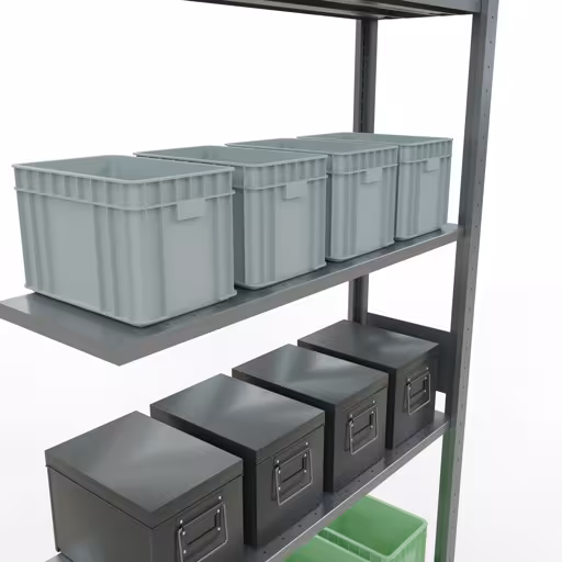 Anbauregal, Fachbodenregal Stecksystem MULTIplus85, 3000 x 1000 x 300 mm (HxBxT), 7 Fachböden, Längenriegel, verzinkt von Schulte Lagertechnik aus der Kategorie Stecksystem