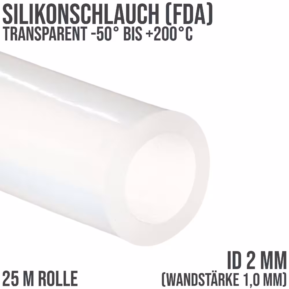 2 x 4 mm Silikon Silicon Milch Schlauch transparent lebensmittelecht FDA 0,60 bar - 25 m Rolle aus der Kategorie Silikonschläuche mit der Artikelnummer SI10204RO-25
