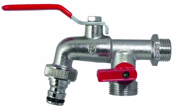 Doppelkugelhahn 1/2 Zoll für den Wandanschluss für die Versorgung mit Kalt- oder Warmwasser in Haus und Garten ohne Verwendung als Trinkwasser von der Marke Puteus aus der Produktreihe Rohrarmaturen