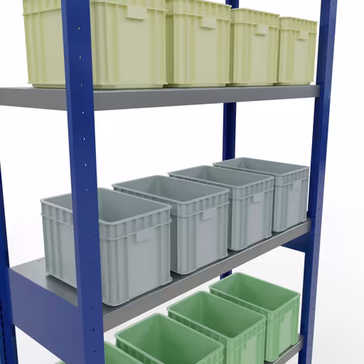 Abbildung Nr 15 des Artikels Grundregal, Fachbodenregal Stecksystem MULTIplus250, 2500 x 1000 x 400 mm (HxBxT), 6 Fachböden, Längenriegel, RAL 5010 enzianblau/verzinkt aus der Produktgruppe Stecksystem von der Marke Schulte Lagertechnik