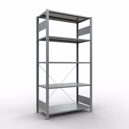 Grundregal, Fachbodenregal Stecksystem MULTIplus150, 2000 x 1000 x 500 mm (HxBxT), 5 Fachböden, Kreuzstrebe, verzinkt aus der Kategorie Grundregal mit der Artikelnummer 12750