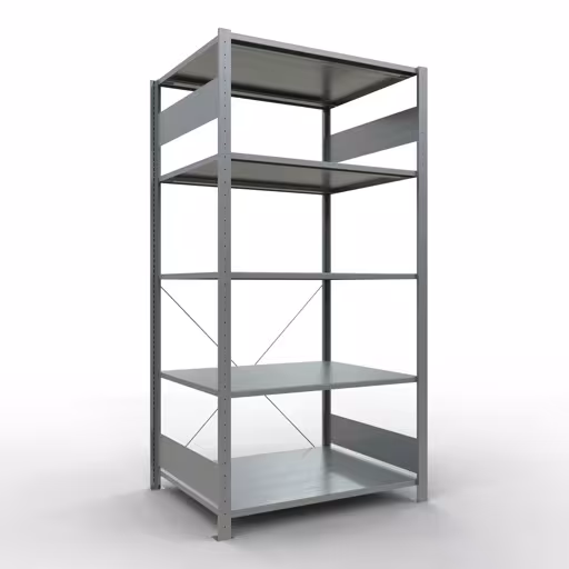 Grundregal, Fachbodenregal Stecksystem MULTIplus150, 2000 x 1000 x 800 mm (HxBxT), 5 Fachböden, Kreuzstrebe, verzinkt aus der Kategorie Grundregal mit der Artikelnummer 12580
