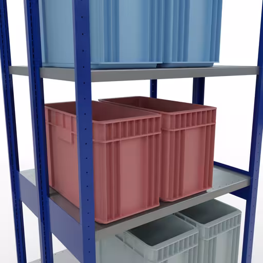 Grundregal, Doppelregal, Fachbodenregal Stecksystem MULTIplus250, 3000 x 1000 x (2x400) mm (HxBxT), 2x7 Fachböden, Längenriegel, RAL 5010 enzianblau von Schulte Lagertechnik aus der Kategorie Fachbodenregale