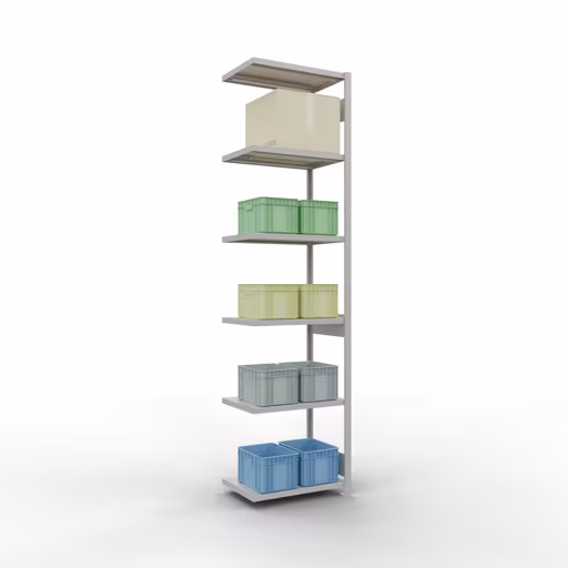 Abbildung Nr 11 des Artikels Anbauregal, Fachbodenregal Stecksystem MULTIplus250, 3000 x 750 x 500 mm (HxBxT), 7 Fachböden, Längenriegel, RAL 7035 lichtgrau aus der Produktgruppe Stecksystem von der Marke Schulte Lagertechnik