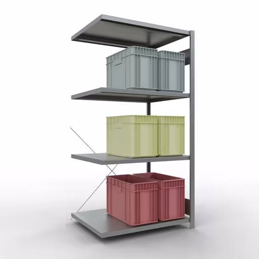 Abbildung Nr 14 des Artikels Anbauregal, Fachbodenregal Stecksystem MULTIplus330, 2000 x 1000 x 800 mm (HxBxT), 5 Fachböden, Kreuzstrebe, verzinkt aus der Produktgruppe Stecksystem von der Marke Schulte Lagertechnik