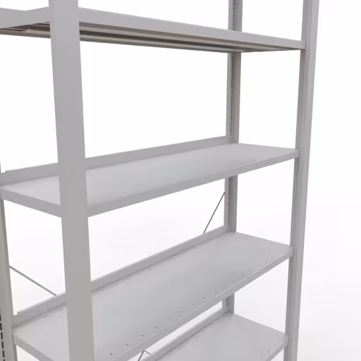 Abbildung Nr 9 des Artikels Grundregal, Büro-Fachbodenregal Stecksystem MULTIplus85, 2300 x 1000 x 300 mm (HxBxT), 7 Fachböden, Kreuzstrebe, mit Anschlagleiste, lichtgrau aus der Produktgruppe Büroregale von der Marke Schulte Lagertechnik