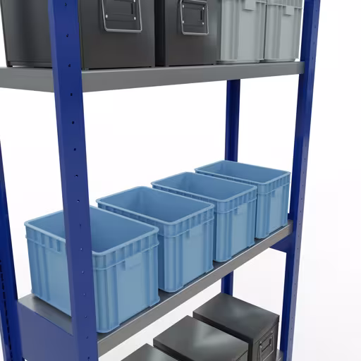 Abbildung Nr 15 des Artikels Grundregal, Fachbodenregal Stecksystem MULTIplus250, 3000 x 1000 x 300 mm (HxBxT), 7 Fachböden, Längenriegel, RAL 5010 enzianblau/verzinkt aus der Produktgruppe Stecksystem von der Marke Schulte Lagertechnik