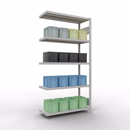 Anbauregal, Fachbodenregal Stecksystem MULTIplus330, 2000 x 1000 x 400 mm (HxBxT), 5 Fachböden, Längenriegel, RAL 7035 lichtgrau von der Marke Schulte Lagertechnik aus der Produktreihe Stecksystem