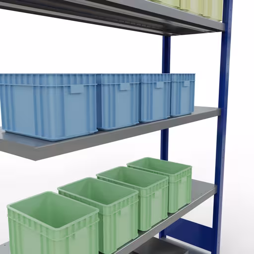 Produktbild Nr 13 des Artikels Anbauregal, Fachbodenregal Stecksystem MULTIplus250, 2000 x 1300 x 400 mm (HxBxT), 5 Fachböden, Längenriegel, RAL 5010 enzianblau/verzinkt Abbildung Nr 13 des Artikels Anbauregal, Fachbodenregal Stecksystem MULTIplus250, 2000 x 1300 x 400 mm (HxBxT), 5 Fachböden, Längenriegel, RAL 5010 enzianblau/verzinkt aus der Produktgruppe Stecksystem von der Marke Schulte Lagertechnik