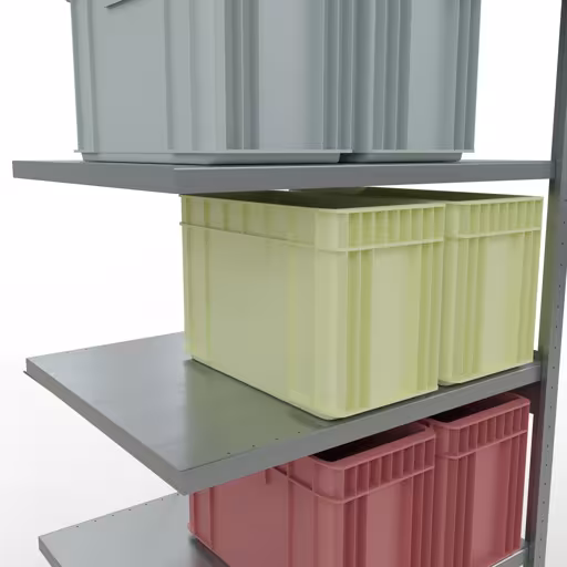 Produktbild Nr.14 des Artikels Anbauregal, Fachbodenregal Stecksystem MULTIplus250, 2500 x 1000 x 800 mm (HxBxT), 6 Fachböden, Kreuzstrebe, verzinkt aus der Produktreihe Stecksystem von der Marke Schulte Lagertechnik