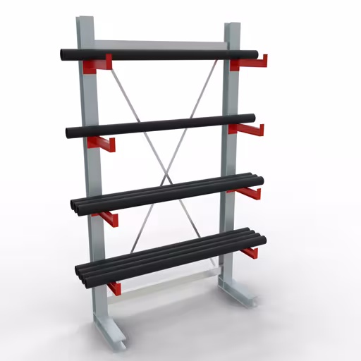 Abbildung Nr 9 des Artikels K 3000 Komplettregal, einseitig, 2500 x 1300 x 400 mm, RAL 7001 / RAL 3000, 5 Lagerebenen aus der Produktgruppe Kragarmregale von der Marke Schulte Lagertechnik