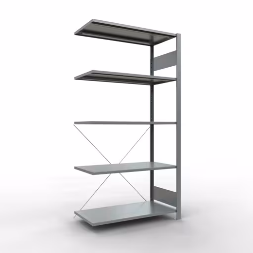 Abbildung Nr 9 des Artikels Anbauregal, Fachbodenregal Stecksystem MULTIplus85, 2000 x 1000 x 500 mm (HxBxT), 5 Fachböden, Kreuzstrebe, verzinkt aus der Produktgruppe Stecksystem von der Marke Schulte Lagertechnik