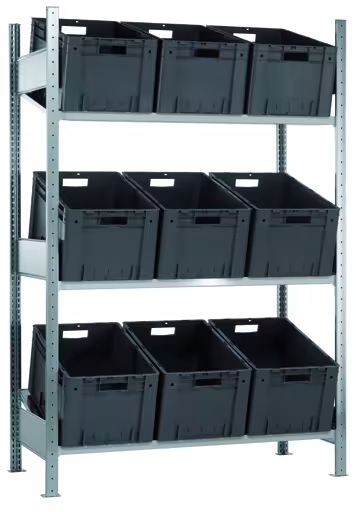 Anbauregal, Schrägbodenregal MULTIplus150, 2000 x 1000 x 600 mm (HxBxT), verzinkt/RAL 7035 lichtgrau, 3 Fachböden aus der Kategorie Kanbanregale mit der Artikelnummer 13698