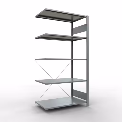 Anbauregal, Fachbodenregal Stecksystem MULTIplus85, 2000 x 1000 x 600 mm (HxBxT), 5 Fachböden, Kreuzstrebe, verzinkt aus der Kategorie Anbauregal mit der Artikelnummer 13165
