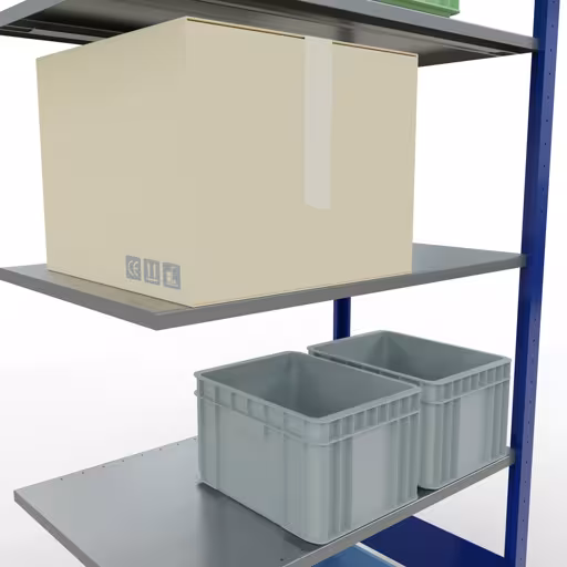 Produktbild Nr.14 des Artikels Anbauregal, Fachbodenregal Stecksystem MULTIplus150, 2000 x 1000 x 600 mm (HxBxT), 5 Fachböden, Längenriegel, RAL 5010 enzianblau/verzinkt aus der Produktreihe Stecksystem von der Marke Schulte Lagertechnik