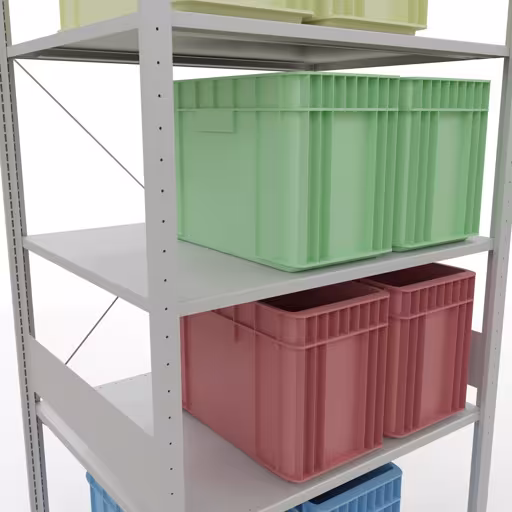 Abbildung Nr 12 des Artikels Grundregal, Fachbodenregal Stecksystem MULTIplus150, 3000 x 1000 x 800 mm (HxBxT), 7 Fachböden, Kreuzstrebe, RAL 7035 lichtgrau aus der Produktgruppe Stecksystem von der Marke Schulte Lagertechnik