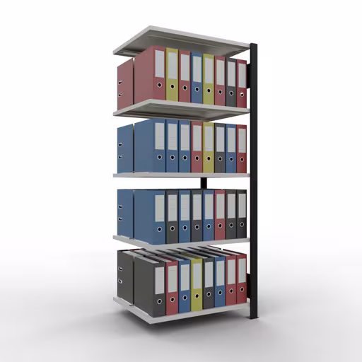 Produktbild Nr 11 des Artikels Anbauregal, Büro-Fachbodenregal Stecksystem MULTIplus150, 1800 x 750 x 600 mm (HxBxT), 5 Fachböden, Längenriegel, mit Mittelanschlag, schwarz/lichtgrau Abbildung Nr 11 des Artikels Anbauregal, Büro-Fachbodenregal Stecksystem MULTIplus150, 1800 x 750 x 600 mm (HxBxT), 5 Fachböden, Längenriegel, mit Mittelanschlag, schwarz/lichtgrau aus der Produktgruppe Büroregale von der Marke Schulte Lagertechnik