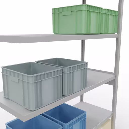 Anbauregal, Fachbodenregal Stecksystem MULTIplus250, 2500 x 1300 x 500 mm (HxBxT), 6 Fachböden, Längenriegel, RAL 7035 lichtgrau von Schulte Lagertechnik aus der Kategorie Stecksystem