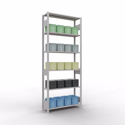 Produktbild Nr 15 des Artikels Grundregal, Fachbodenregal Stecksystem MULTIplus85, 2500 x 1000 x 300 mm (HxBxT), 6 Fachböden, Längenriegel, RAL 7035 lichtgrau Abbildung Nr 15 des Artikels Grundregal, Fachbodenregal Stecksystem MULTIplus85, 2500 x 1000 x 300 mm (HxBxT), 6 Fachböden, Längenriegel, RAL 7035 lichtgrau aus der Produktgruppe Stecksystem von der Marke Schulte Lagertechnik