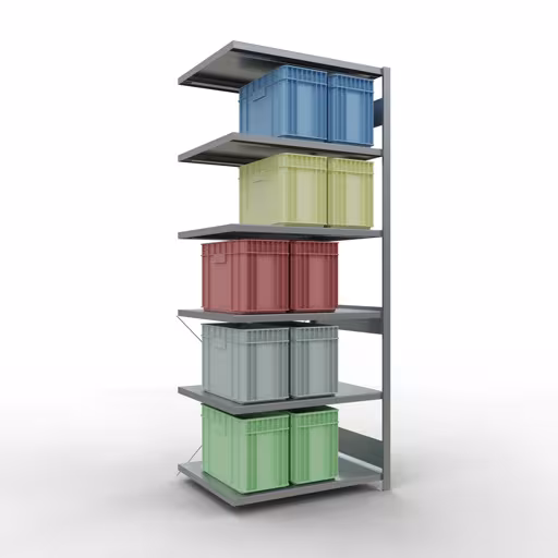 Abbildung Nr 8 des Artikels Anbauregal, Fachbodenregal Stecksystem MULTIplus330, 2500 x 1000 x 800 mm (HxBxT), 6 Fachböden, Kreuzstrebe, verzinkt aus der Produktgruppe Stecksystem von der Marke Schulte Lagertechnik