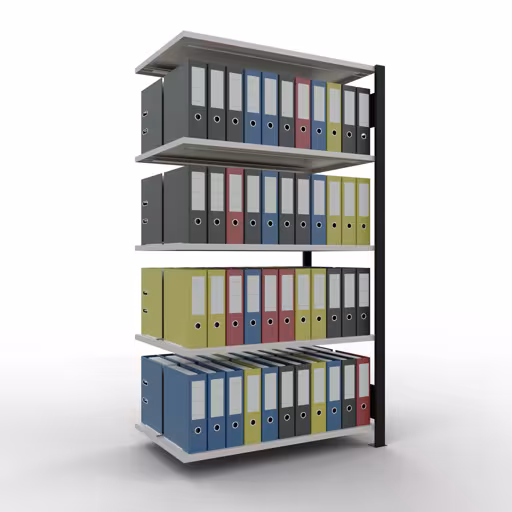 Produktbild Nr 13 des Artikels Anbauregal, Büro-Fachbodenregal Stecksystem MULTIplus150, 1800 x 1000 x 600 mm (HxBxT), 5 Fachböden, Längenriegel, mit Mittelanschlag, schwarz/lichtgrau Abbildung Nr 13 des Artikels Anbauregal, Büro-Fachbodenregal Stecksystem MULTIplus150, 1800 x 1000 x 600 mm (HxBxT), 5 Fachböden, Längenriegel, mit Mittelanschlag, schwarz/lichtgrau aus der Produktgruppe Büroregale von der Marke Schulte Lagertechnik